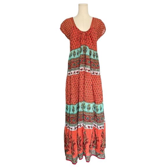 Jasmine Boho Maxi Dress M Orange Milkmaid Cottagecore Ethnic India Summer Tassel - Picture 1 of 10